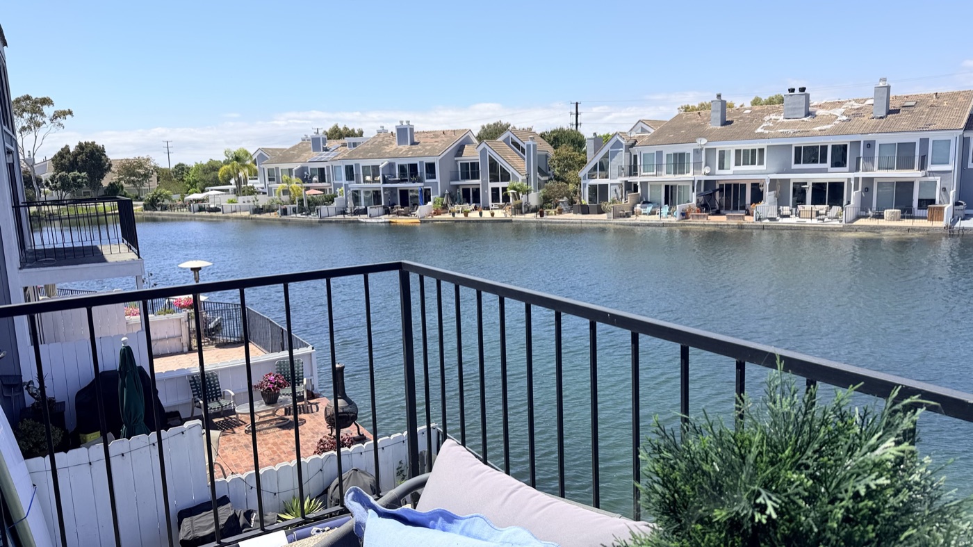 Second-floor balcony view over Huntington Harbour at 16104 Tortola Cir